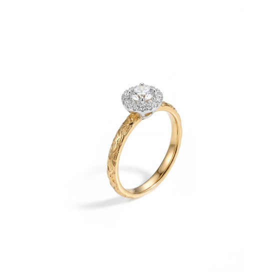 Yellow Gold Round Halo Diamond Ring