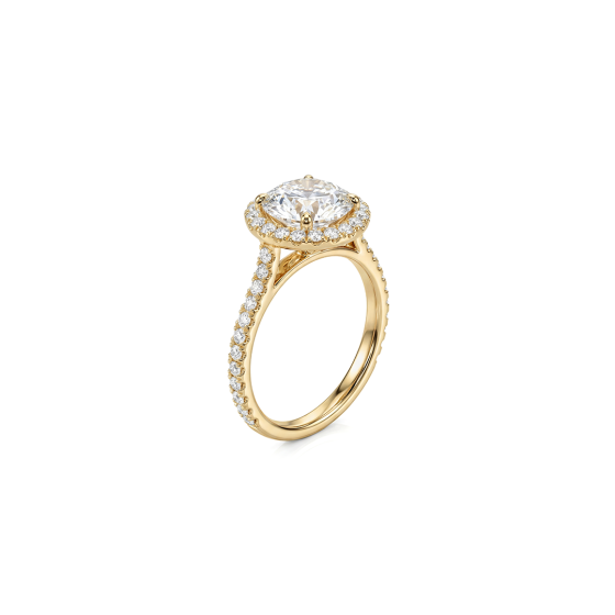 Yellow Gold Round Halo Full Diamond Ring