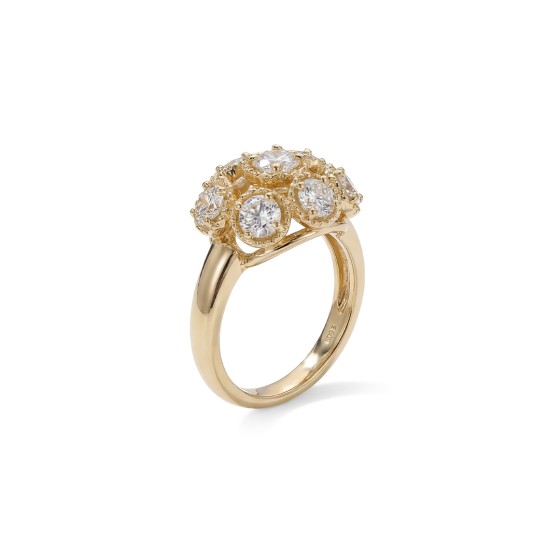 Gold-colored checkered nine-diamond ring