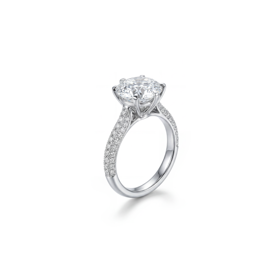 18K White Gold Six-Prong Pave Diamond Ring