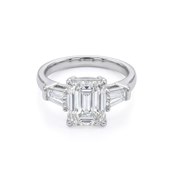 White Gold Emerald-Cut Three-Stone Ring