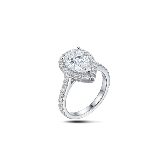 White Gold Pear Shape Halo Diamond Ring