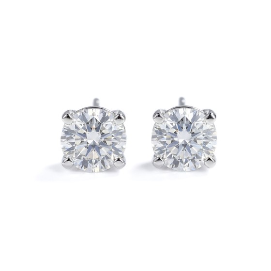 White Gold Basket-Setting Solitaire Stud Earrings