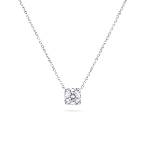 White Gold Basket-Setting Single Diamond Necklace