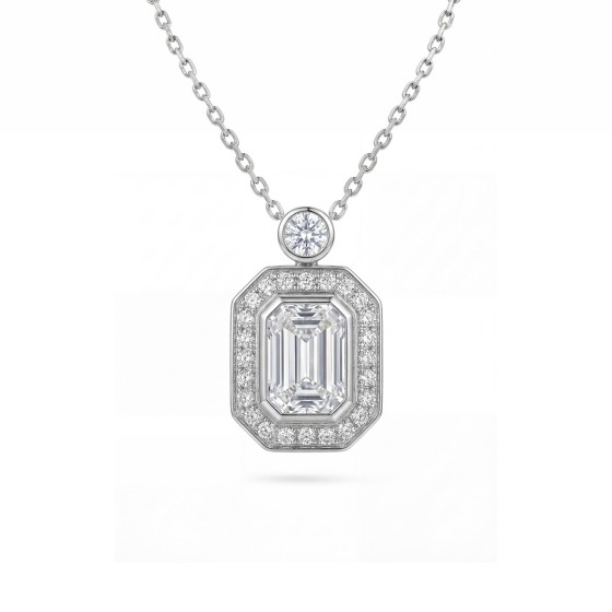 White Gold Emerald-Cut Pave Diamond Necklace