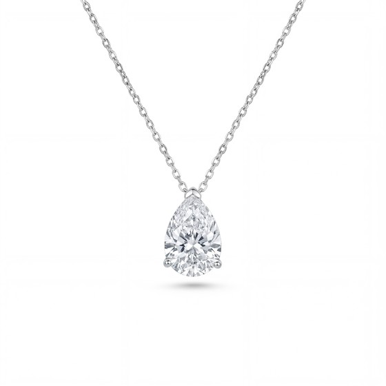 White Gold Pear Solitaire Necklace