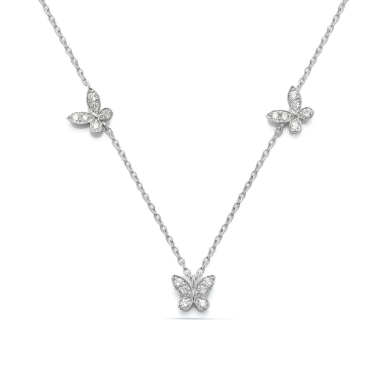 White Gold 11 Butterflies Full Pave Diamond Necklace