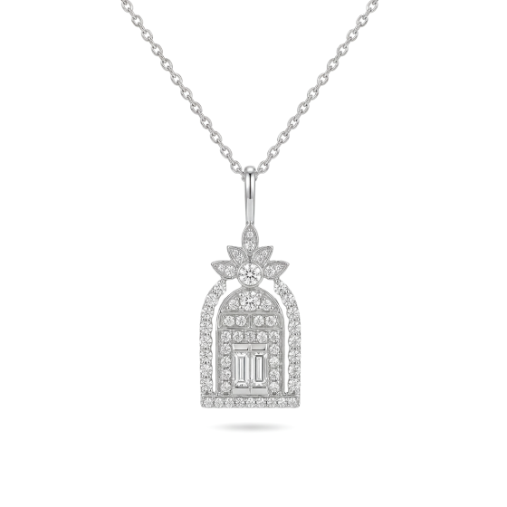 White Gold Pave Diamond Happiness Gate Necklace