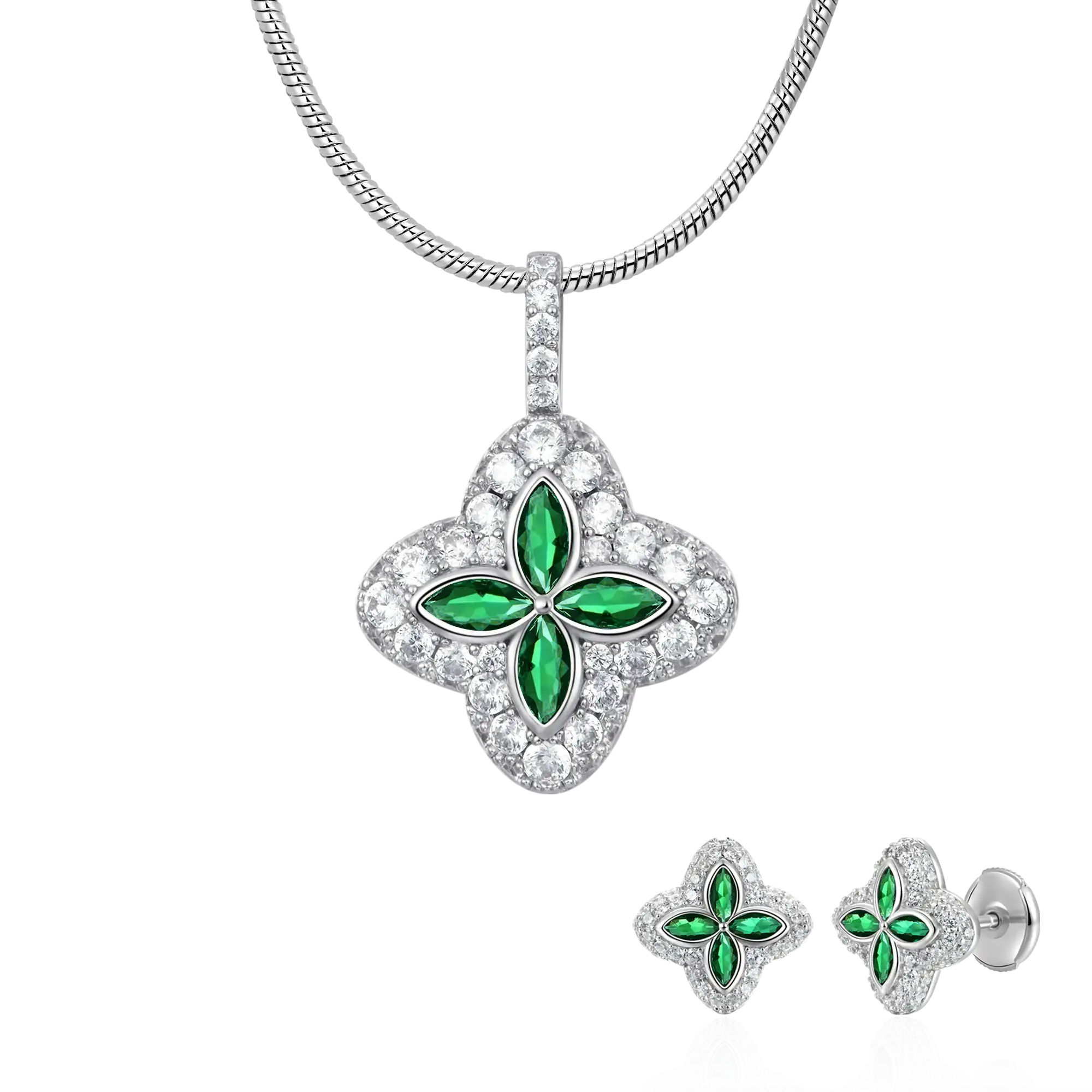 Iced Luminous Clover Pendant & Earring Set