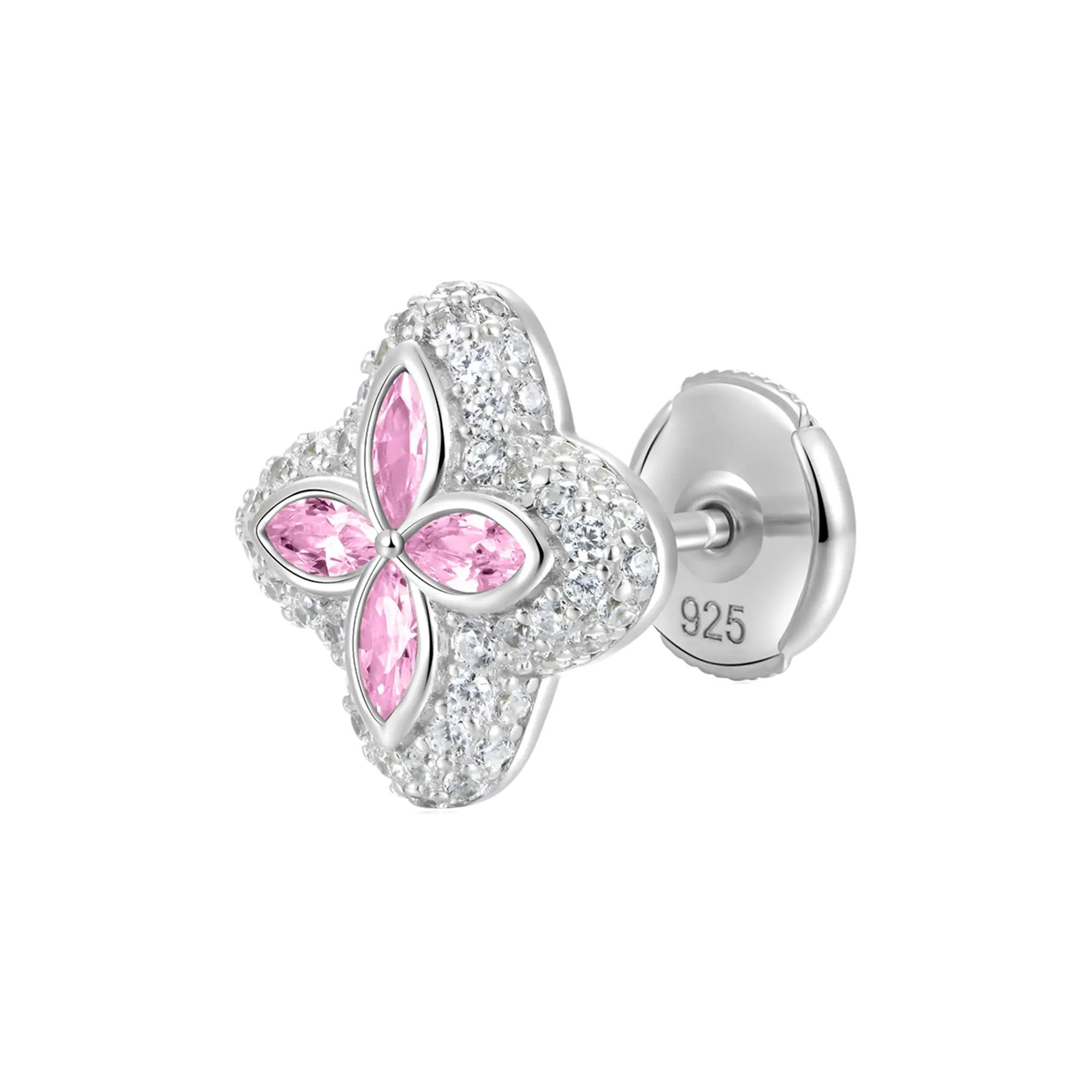 S925 Iced Luminous Clover Earrings - Pink Diamond